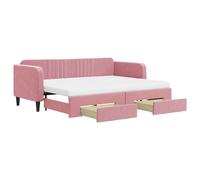 Cama nido extensible con cajones, color rosa, 80x200 cm, tapizada en terciopelo