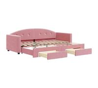 Cama nido extensible con cajones, color rosa, 80x200 cm, tapizada en terciopelo