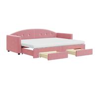 Cama nido extensible con cajones, color rosa, 80x200 cm, tapizada en terciopelo
