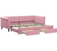 Cama nido extensible con cajones, color rosa, 90x200 cm, tapizada en terciopelo