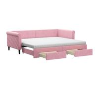 Cama nido extensible con cajones, color rosa, 90x200 cm, tapizada en terciopelo