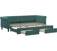 Cama nido extensible con cajones, color verde oscuro, 80x200 cm, tapizada en terciopelo