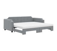 Cama nido extensible con colchón, color gris claro, 90x190 cm, tapizada en tela
