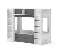 Cama nido FUJI P CRAFT, color blanco/grafito, para 2 personas, dimensiones 2 x 80x200 cm, con cajón y estante