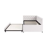 Cama Nido Infantil Juvenil 90x200 cm Tapizada en Terciopelo Beige/Gris, Cama Extensible con Cama Auxiliar Extraíble, Cabecero Capitoné y Somier de Láminas Beige