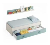 CAMA NIDO JUVENIL + ESTANTE SNUBA 43X201X98 CM VERDE ACQUA / BLANCO ALPES