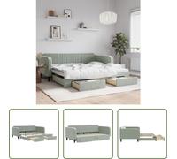 Cama nido "Living Store" extensible con cajones, color gris claro, 100x200 cm, tapizada en terciopelo