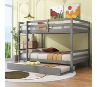 Cama nido Merax de 140x200 cm, con cama extraíble de 90x190 cm, barandillas elevadas, escalera, cama infantil, pino, litera, cama juvenil, cama de madera maciza, gris