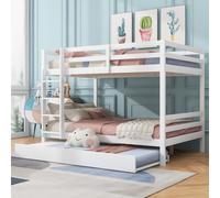 Cama nido Merax de 140x200 cm, con cama extraíble de 90x190 cm, barandillas elevadas, escalera, cama infantil, pino, litera, cama juvenil, cama de madera maciza, blanca