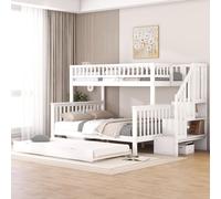 Cama nido Merax de 90x200/140x200/90x190 cm con cama abatible y escalera, casa de juegos extensible, cama infantil de madera de pino, cama triple con espacio inferior, color blanco