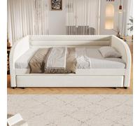 Cama nido MODFU de 90x200 con cama extraíble, cama nido con LED y somier, cama infantil con cabecero y laterales, sin colchón, color blanco