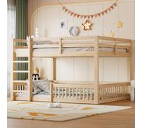Cama nido okwish de 160x200 con barandilla de seguridad, cama infantil con escalera, cama doble en color natural, sin colchón