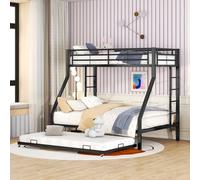 Cama nido STILVORA, 140x200, cama infantil tipo casa, estructura de cama para niños, cama de metal con 4 compartimentos de almacenamiento y una superficie de escritorio, color (sin colchón)