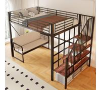 Cama nido STILVORA de 140x200 cm con sofá tapizado desmontable, cama alta con espacio de almacenamiento y escalera de seguridad, estructura de metal para niños, adolescentes y adultos, color