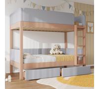 Cama nido STILVORA de 90x200 cm con borde de espuma anticolisión y barandilla de seguridad, cama infantil con escalera de cuatro escalones y dos cajones, cama alta con somieres resistentes, color gris
