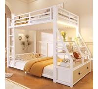 Cama nido STILVORA de 90x200 cm con iluminación LED, cama alta con 2 cajones de tela, cama infantil blanca para dormitorio, de metal