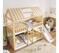 Cama nido STILVORA de 90x200 con techo a dos aguas, barandilla tipo valla, certificación EN 747. Cama alta con estante y espacio de almacenamiento de 35 cm, tobogán y escalera segura. Cama infantil co