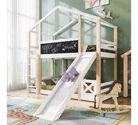 Cama nido STILVORA de 90x200 con ventana y pizarra, cama infantil con forma de casa, tobogán y protección anticaídas, cama juvenil con barandillas, sin colchón, color blanco