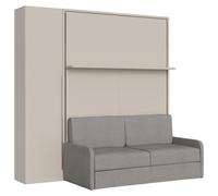 Cama Doble Abatible Vertical Versia Sofà 160 Con Sofá, Estante Y Armario 1 Puerta Izquierda Clay