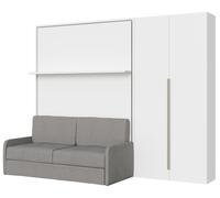 Cama doble abatible vertical Versia Sofà 160 con sofá, estante y armario derecho 2 puertas Blanco - Itamoby