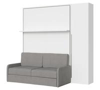 Cama Doble Abatible Vertical Versia Sofà 160 Con Sofá, Estante Y Armario De 1 Puerta Derecha Blanco