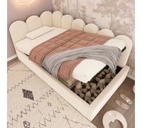 Cama para bebé MODFU, con estructura acolchada, tamaño 90x200 cm, sofá cama con espacio de almacenamiento hidráulico, cama tipo diván con somier, tapizada en terciopelo, color beige, sin colchón