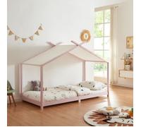 Cama para niños brome forma casita con techo pino 90 x 200 cm - rosa y blanco [en.casa]