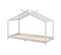 Cama para niños brome forma casita con techo pino 90 x 200 cm - rosa y blanco [en.casa]