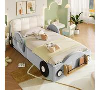 Cama para niños MODFU de 90x200 cm con colchón y espacio de almacenamiento hidráulico, cama tapizada en terciopelo, cama juvenil con bolsillos laterales y estante para libros, estructura de cama con c