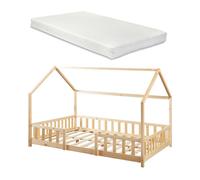 Cama para niños sisimiut forma de casa pino + colchón 120x200 cm - pino natural [en.casa][neu.haus]