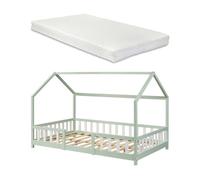 Cama para niños sisimiut forma de casa pino + colchón 120x200 cm verde [en.casa][neu.haus]