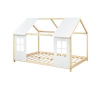 Cama para niños tostedt en forma de casita 140x200 cm - efecto madera/blanco [en.casa]