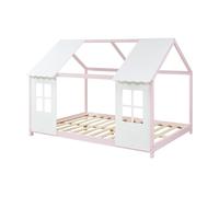 Cama para niños tostedt en forma de casita 140x200 cm - rosa/blanco [en.casa]