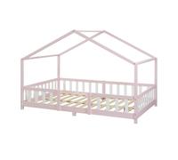 Cama para niños treviolo forma de casa pino + colchón 120x200cm - rosa [en.casa]