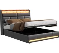 Cama plataforma con cajones Moonbite, 160x200 cm, color , fabricada en PU, con iluminación LED y mando a distancia, somier con muelles a gas, espacio de almacenamiento y base resistente al polvo