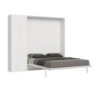 Cama Plegable 160x190 Cm Con 1 Columna Contenedor De Madera Blanca Kanto