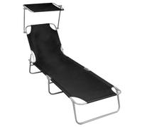 Cama Plegable Con Toldo, Aluminio, Negro | Respaldo ajustable,max 110 kg,marco recubierto de polvo,ligero,jardín,terraza,parque,piscina,playa