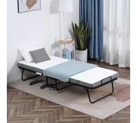 Cama plegable HOMCOM de 80x200 cm, cama para invitados adultos, cama plegable de espuma de 10 cm de grosor con estructura de acero, cama de viaje con ruedas, soporta hasta 150 kg