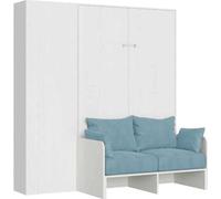 Cama plegable Kentaro de 120 cm, tamaño queen, con sofá y estructura en blanco, fresno y azul claro
