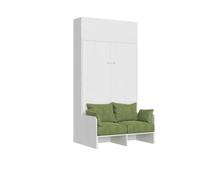 Cama plegable Kentaro de 120 cm tamaño queen con sofá y mueble de pared de fresno blanco, color verde - Itamoby