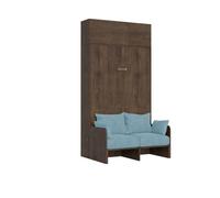 Cama plegable Kentaro de 120 cm tamaño queen con sofá y mueble de pared de nogal, color azul claro - Itamoby
