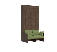 Cama plegable Kentaro de 120 cm tamaño queen con sofá y mueble de pared de nogal, color verde - Itamoby