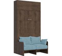 Cama plegable Kentaro de 120 cm, tamaño queen, con sofá y mueble de pared en madera de nuez, color azul claro