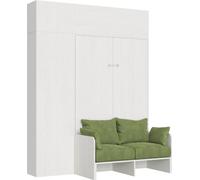 Cama plegable Kentaro de 120 cm, tamaño queen, con sofá y muebles en blanco, fresno y verde