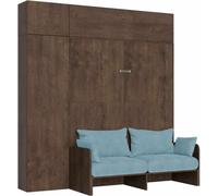 Cama plegable Kentaro de 160 cm para cama doble, con sofá y muebles de nogal, en color azul claro