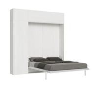 Cama Retráctil 160x190 Cm Con 1 Columna Contenedor 2 Muebles Altos Madera Blanca Kanto