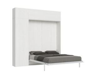 Cama Retráctil 160x190 Cm Con 1 Columna Contenedor 2 Muebles Altos Madera Blanca Kanto