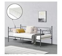 Cama simple kreava reposacabezas y reposapiés con colchón metal 90x200 cm - gris oscuro [en.casa]