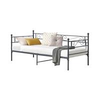 Cama simple kreava reposacabezas y reposapiés metal 90x200cm gris oscuro [en.casa]