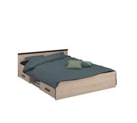 Miroytengo Cama Solstice de Dormitorio Estilo Industrial en color Roble Jackson y Negro con 2 cajones 135-140x190 cm